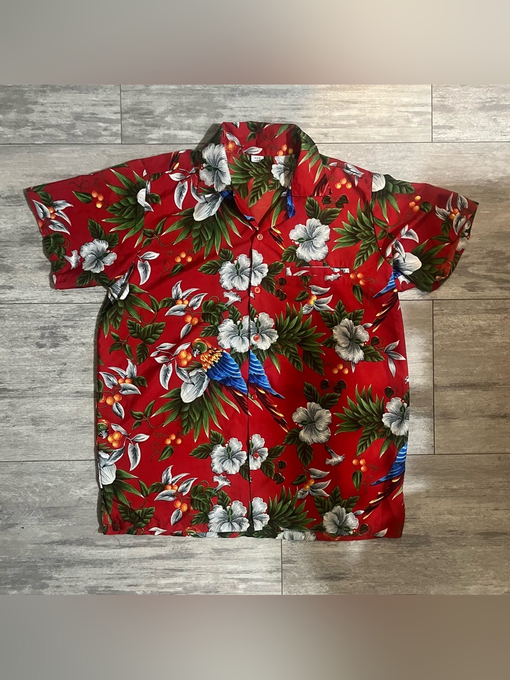 VHO Men's Red Tropical Floral Short-Sleeve Shirt, Large, Hawaiian